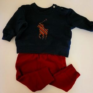 Ralph Lauren Navy Sweatshirt with Cat & Jack Soft Baby Pants Boy 6 months